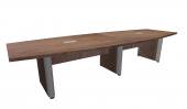 12 FT Modern Walnut Boat Shaped Conference Table w/ Silver Accent Legs