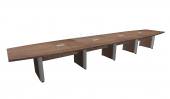 20 FT Modern Walnut Boat Shaped Conference Table w/ Silver Accent Legs
