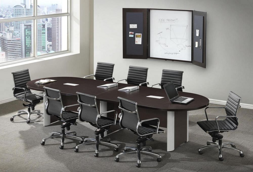 Espresso Racetrack Conference Table with Silver Accent Legs